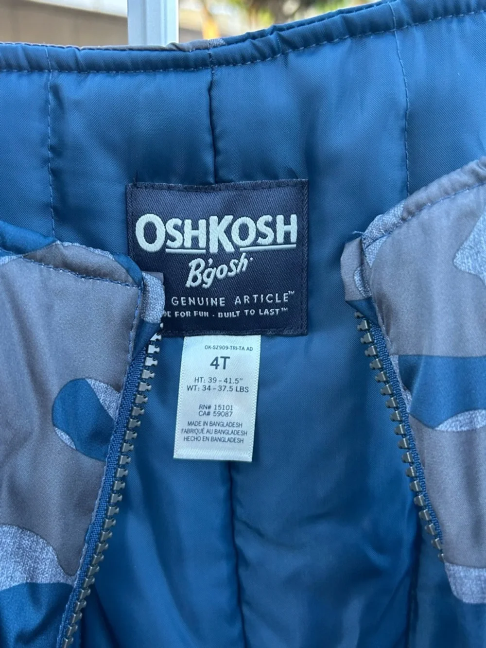 OshKosh B'gosh Blue & Gray Camo Snow Overalls